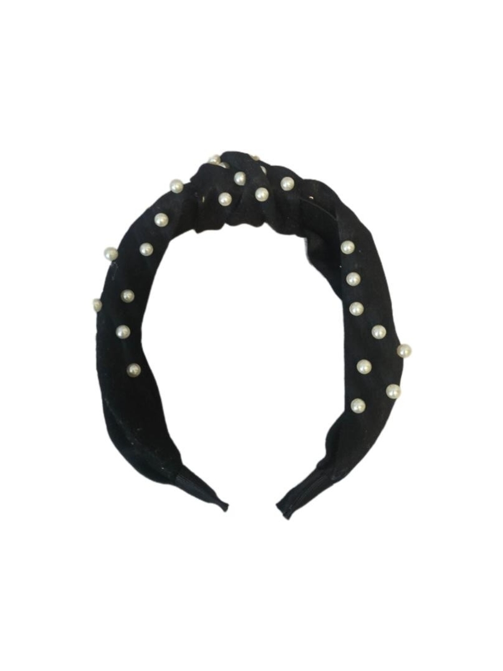 Black Pearl-Embellished Knotted Headband